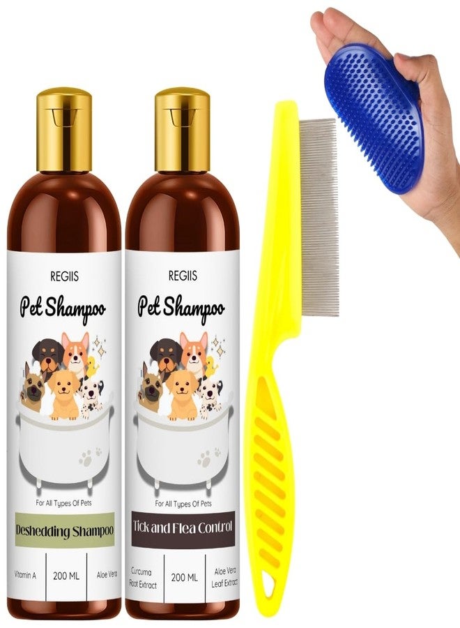 مجموعة شامبو للحيوانات الأليفة، تركيبة لإزالة الشعر الزائد ومكافحة القراد والبراغيث، 200 مل لكل عبوة، مع أدوات العناية، لجميع أنواع الحيوانات الأليفة - Image 1